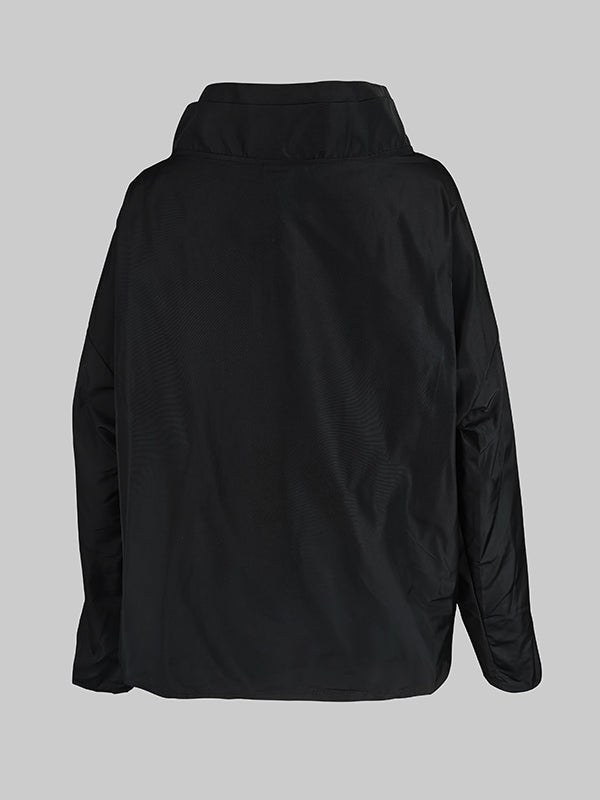 Solid Color Loose Long Sleeves Stand Collar Outerwear Jackets&Coats