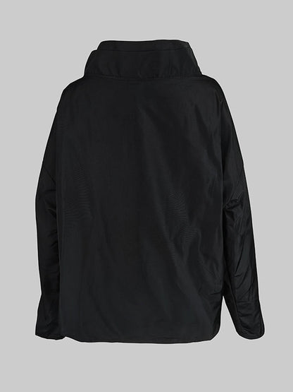 Solid Color Loose Long Sleeves Stand Collar Outerwear Jackets&Coats