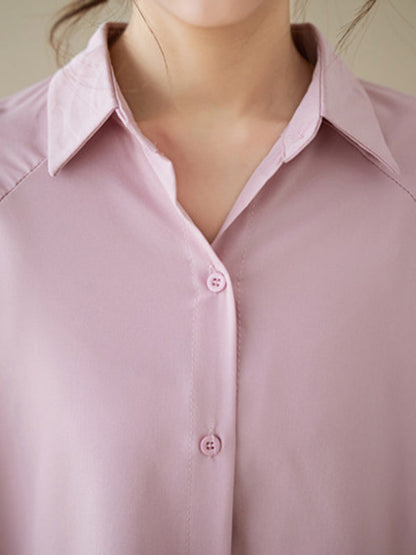 Loose Short Sleeves Solid Color Lapel Shirts Tops