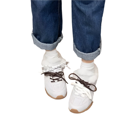 Women Genuine Leather Fur Training Shoes | Winter Velvet Fur Sneakers