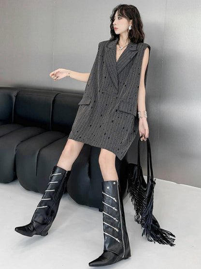 Loose Sleeveless Striped Lapel Vest Top