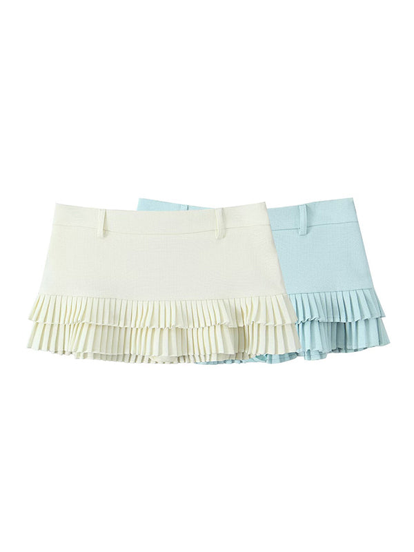 Loose No Belt Pleated Solid Color Skirts Bottoms