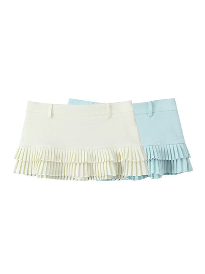 Loose No Belt Pleated Solid Color Skirts Bottoms