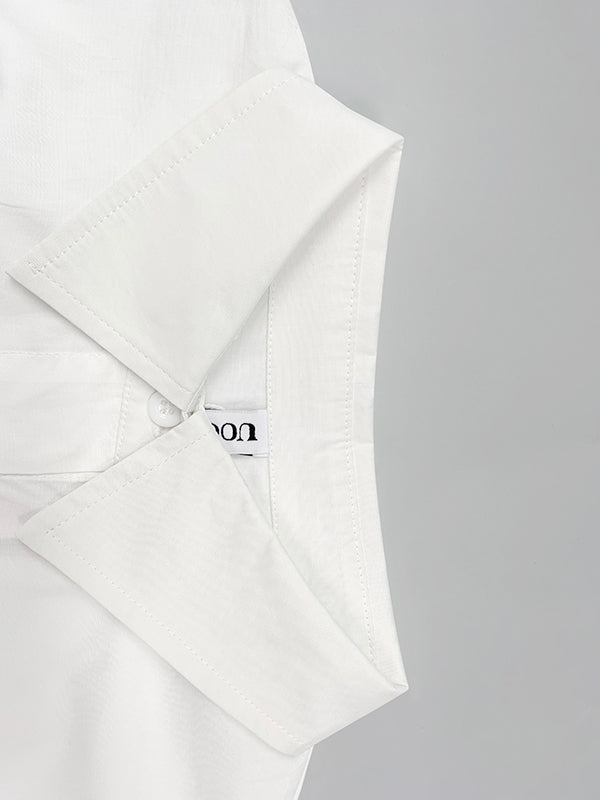 Half Sleeves Loose Buttoned Solid Color Lapel Blouses&Shirts Tops