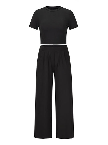 Simple Solid Color T-Shirt & Pants Two Pieces Set