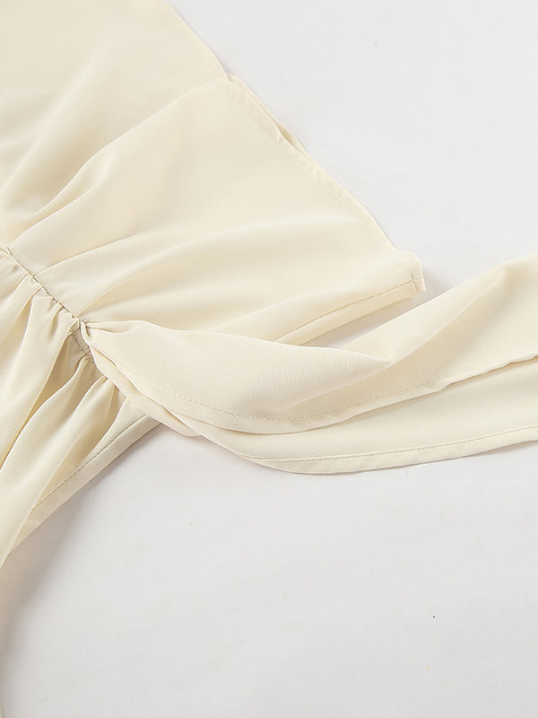 Flared Sleeves Long Sleeves Solid Color Twist Half Turtleneck Blouses&Shirts Tops