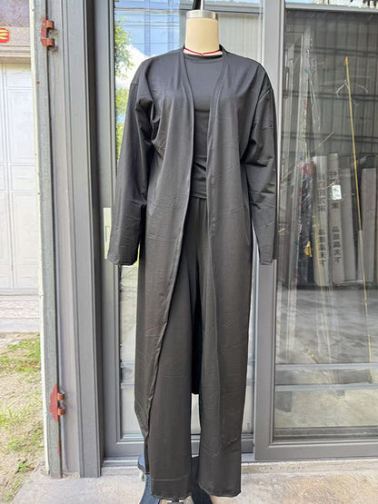 Ensemble trois pièces : cardigan ample à manches longues, t-shirt à col rond et pantalon élastique à cordon de serrage 