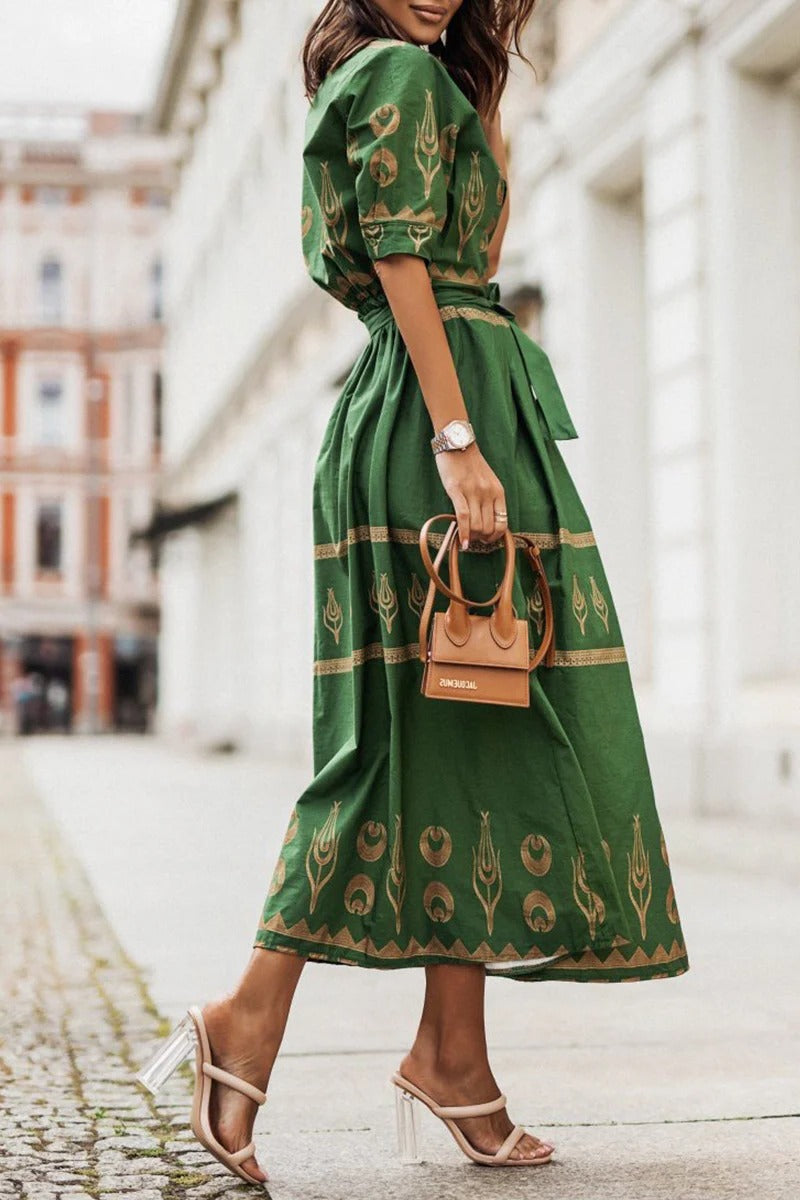 Cassandra | Women's Collared Printed Long Sleeve Midi Dress
