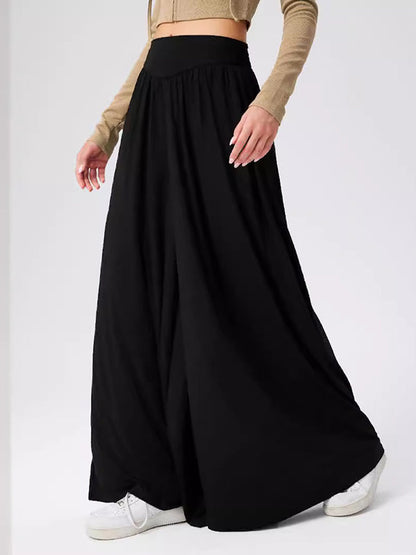 High Waisted Loose Pleated Pockets Solid Color Split-Joint Pants Trousers