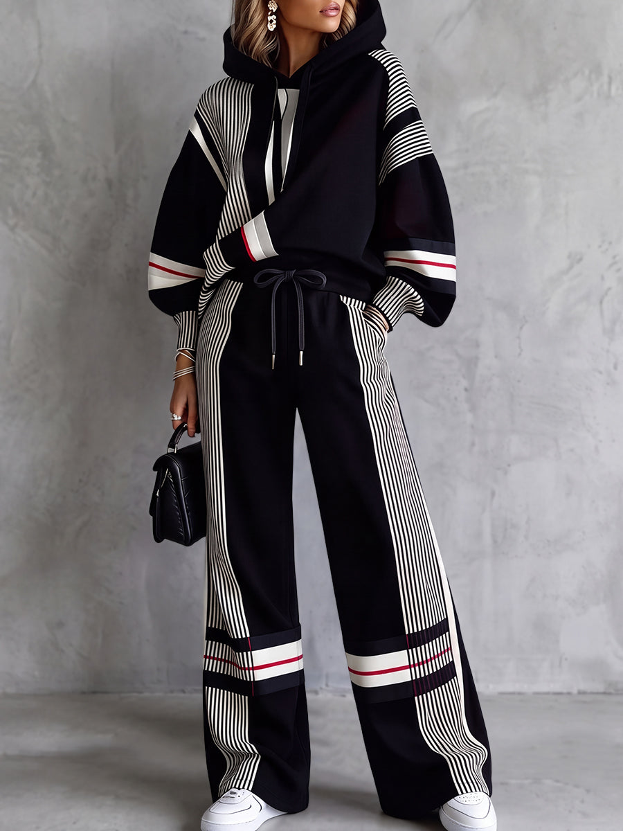 Striped Pockets Drawstring Contrast Color High Waisted Trousers Pants