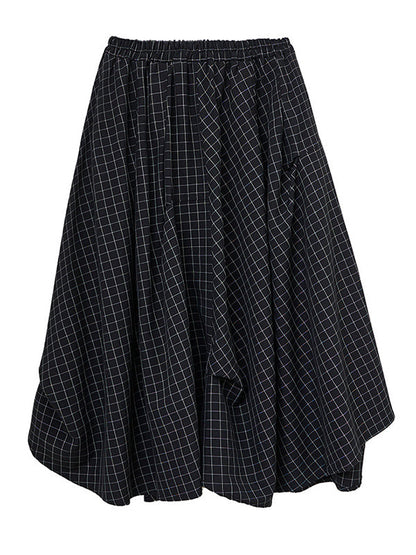Loose Irregular Clipping Plaid Asymmetric Elasticity Skirts Bottoms