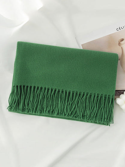 Keep Warm Solid Color Tasseled Shawl&Scarf GREEN One_size