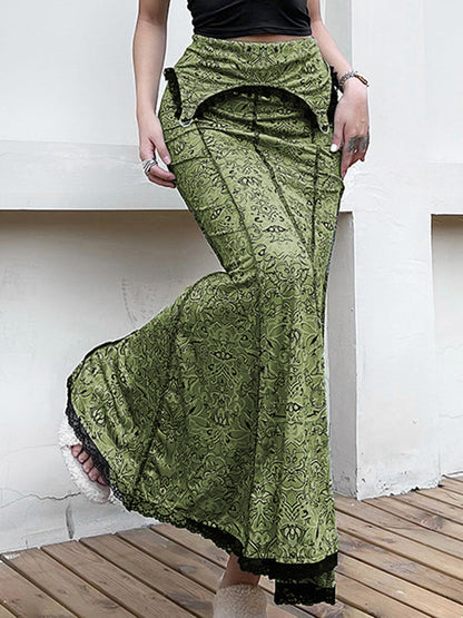 High Waisted Mermaid Elasticity Floral Printed Split-Joint Skirts