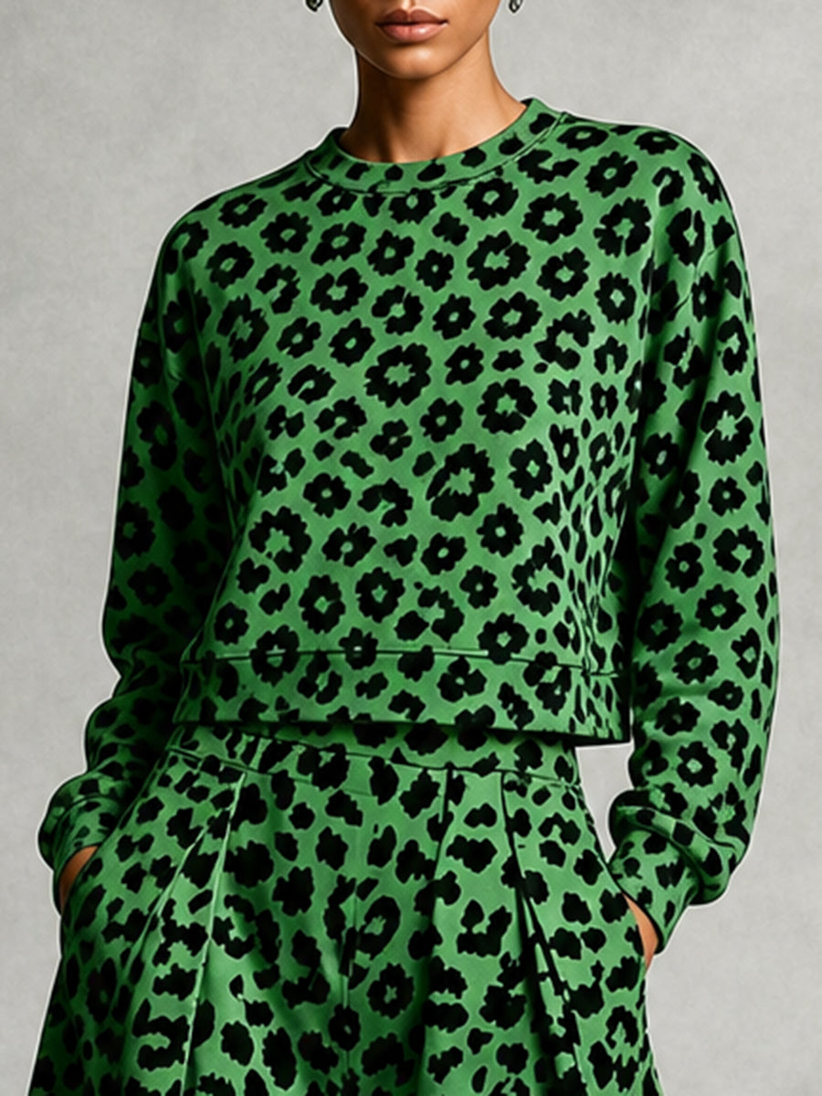 Printed Contrast Color Loose Long Sleeves Round-neck Sweatshirt Tops