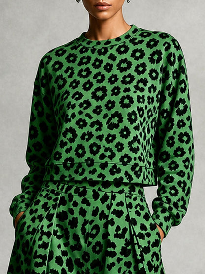Printed Contrast Color Loose Long Sleeves Round-neck Sweatshirt Tops
