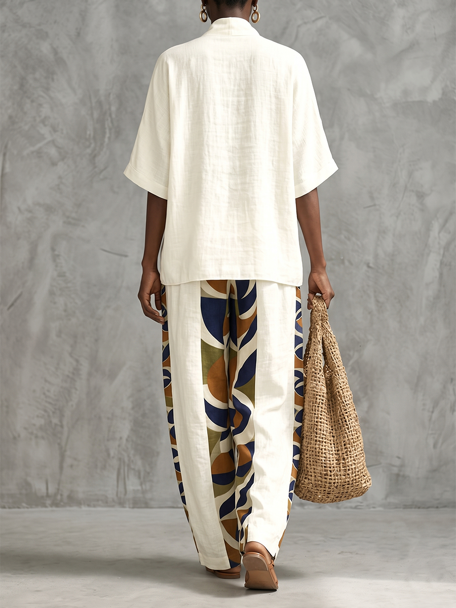 Split-Joint Printed Pockets Wide Leg Loose Trousers Pants