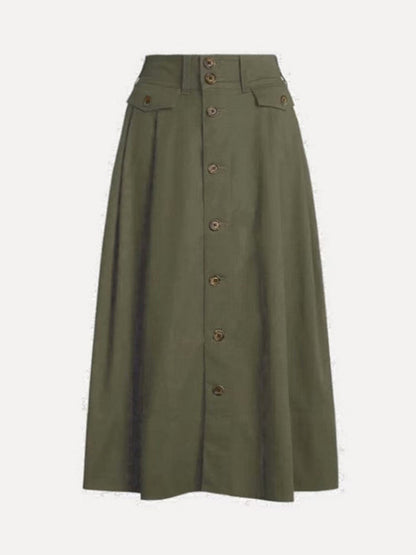 Loose No Belt Pockets Solid Color Skirts Bottoms MOSS GREEN