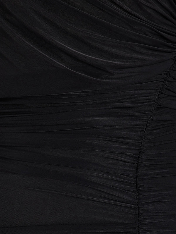 Long Sleeves Asymmetric Contrast Color Pleated Split-Joint One-Shoulder Evening Dresses Maxi Dresses