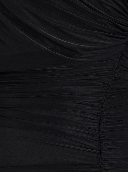 Long Sleeves Asymmetric Contrast Color Pleated Split-Joint One-Shoulder Evening Dresses Maxi Dresses