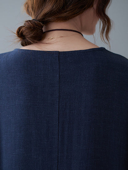 Robes mi-longues amples à manches mi-longues et col rond de couleur contrastée 