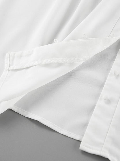 Long Sleeves Loose Buttoned Pleated Solid Color Split-Joint Stand Collar Blouses&Shirts Tops