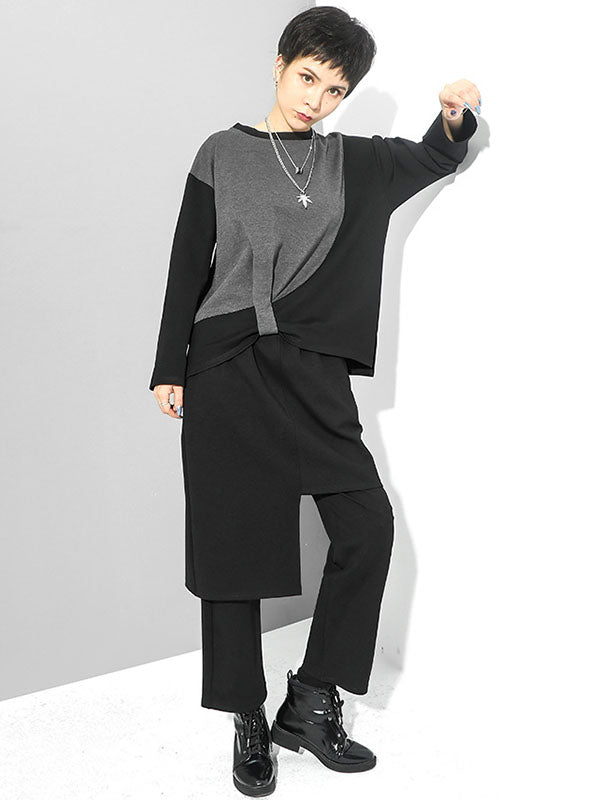 Pantalon décontracté à deux couleurs unies et irrégulières, création originale 