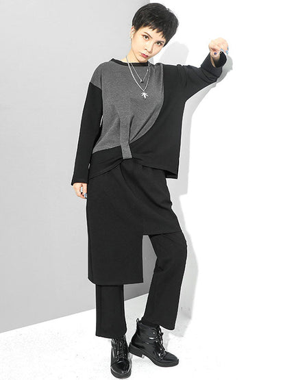 Pantalon décontracté à deux couleurs unies et irrégulières, création originale 