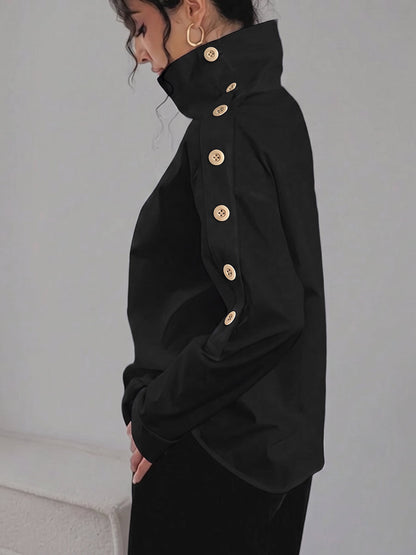 Split-Joint Solid Color Buttoned Long Sleeves Adjustable Straps Blouses&shirts Tops