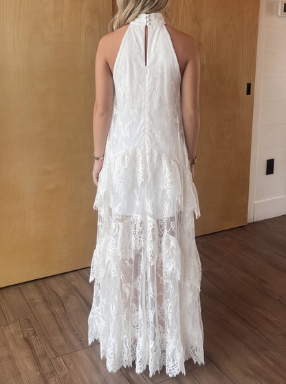 Zipper Split-Joint Solid Color See-Through Jacquard Sleeveless Loose Halter-Neck Maxi Dresses