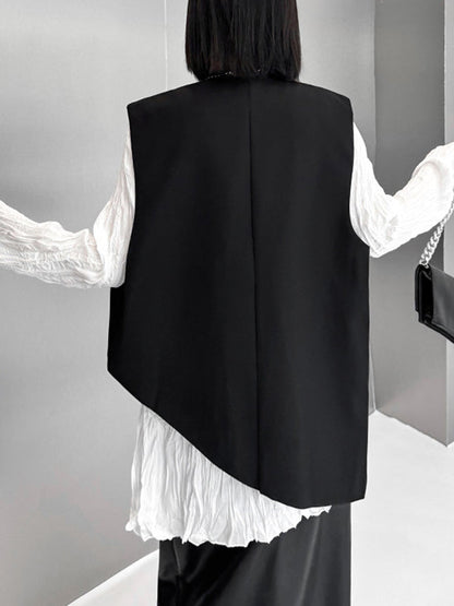 Sleeveless Asymmetric Buttoned Embroidered V-Neck Vest Top