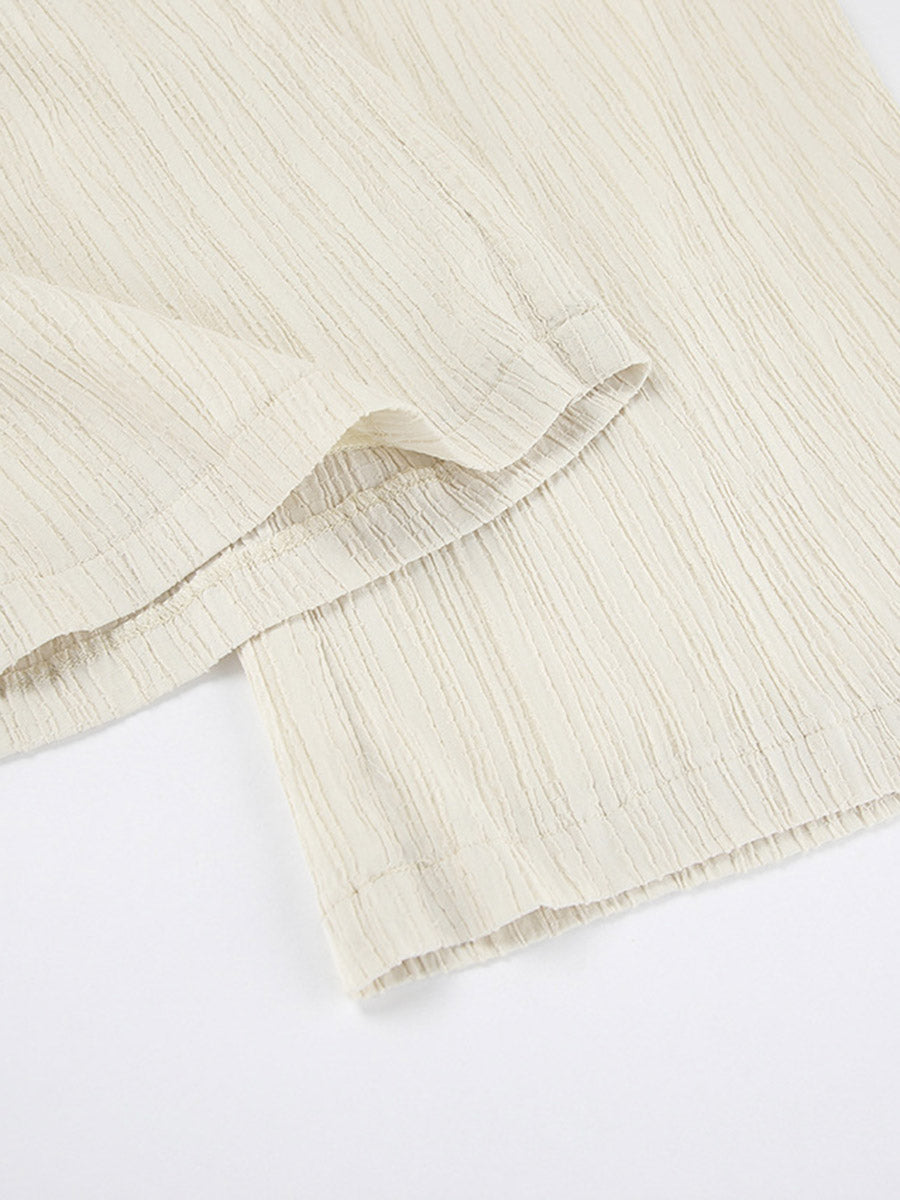 Solid Color Halter-Neck Cropped Pleated Split-Joint Tank Top + High Waisted Elasticity Tied Waist Pants Trousers Two Pieces Set