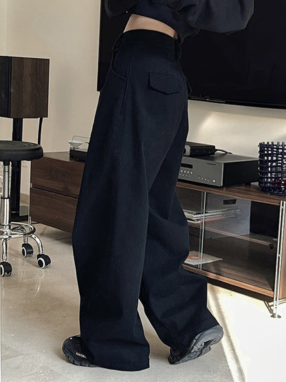 Simple Wide Leg Loose Solid Color Casual Pants Bottoms