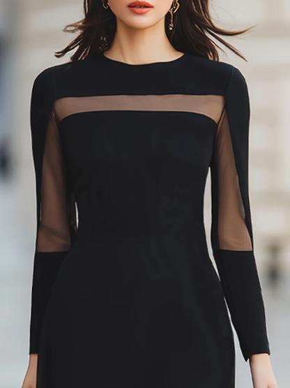Bodycon Long Sleeves Hollow Solid Color Round-Neck Midi Dresses
