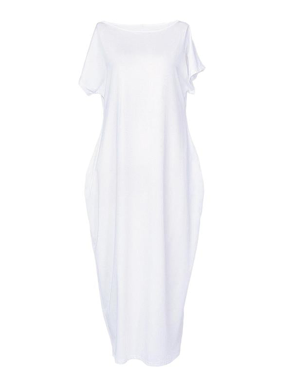 Loose Short Sleeves Solid Color Round-Neck Maxi Dresses