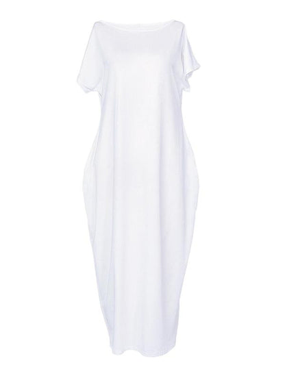 Loose Short Sleeves Solid Color Round-Neck Maxi Dresses