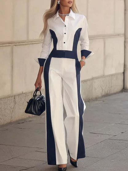 High Waisted Contrast Color Pockets Split-Joint Pants Trousers