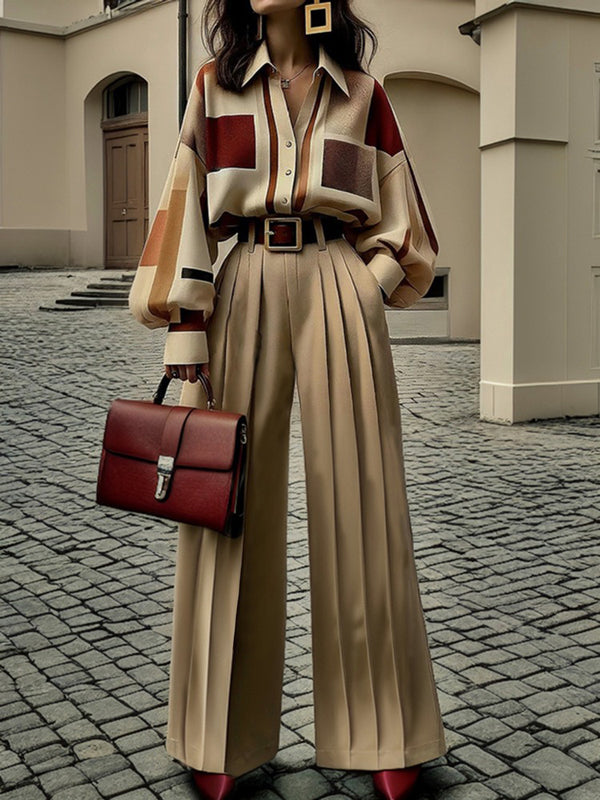 High Waisted Wide Leg No Belt Pleated Pockets Solid Color Pants Trousers