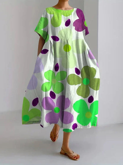 ELIANA | Midi Floral Dress with Carefree Style and Summer Comfort for Colorful Days