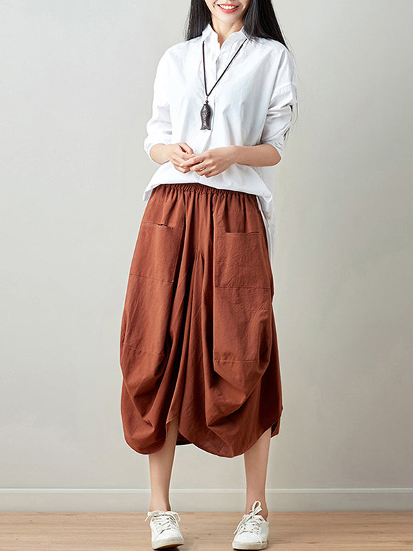 Artistic Retro Ramie Cotton 6 Colors Loose Irregular Elasticity Skirt