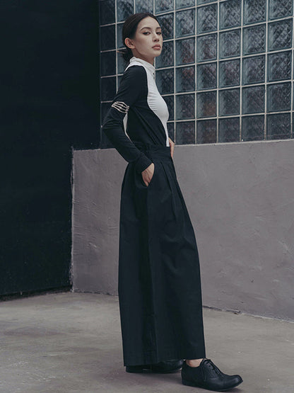 T-shirts urbains skinny à manches longues et col montant asymétriques contrastés 