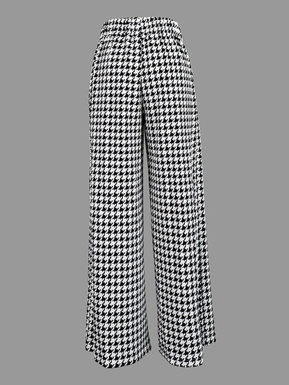 Loose Wide Leg Houndstooth Casual Pants Bottoms Trousers
