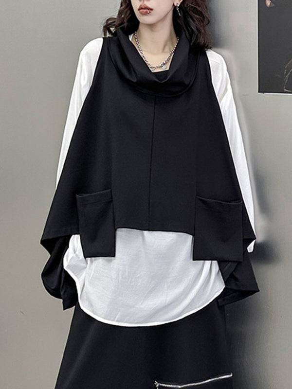 High-Low Irregular Clipping Hooded Solid Color Heaps Collar Vest Top