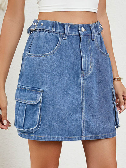 Hohe Taille, locker, verstellbare Elastizität, Taschen, Split-Joint-Röcke, Unterteile 