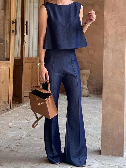 High Waisted Loose Solid Color Split-Joint Jean Pants Bottoms