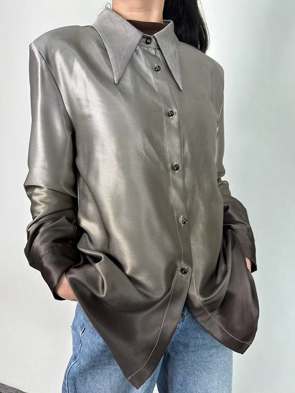 Long Sleeves Buttoned Gradient Lapel Blouses&Shirts Tops