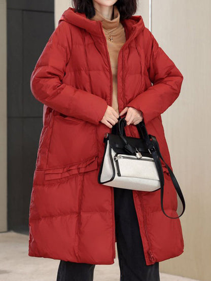 Daunenmantel mit langen Ärmeln, lockeren Taschen, einfarbiger Split-Joint-Kapuze 