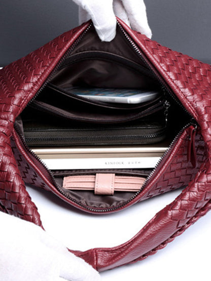 Geometric Solid Color Split-Joint Woven Zipper Bags Handbags