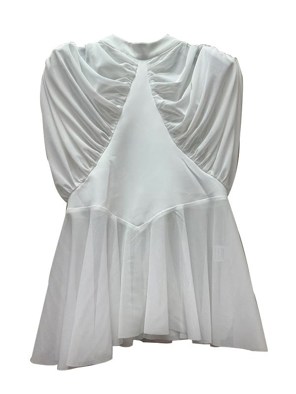 Loose Sleeveless Pleated Solid Color Round-neck Blouses&shirts Tops