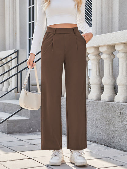 Women Relaxed Straight Leg Straight Fit High-Rise Easy Wash Pleated Joggers