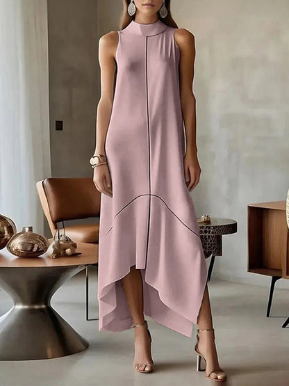 Sleeveless Split-Joint Split-Side High Neck Maxi Dresses